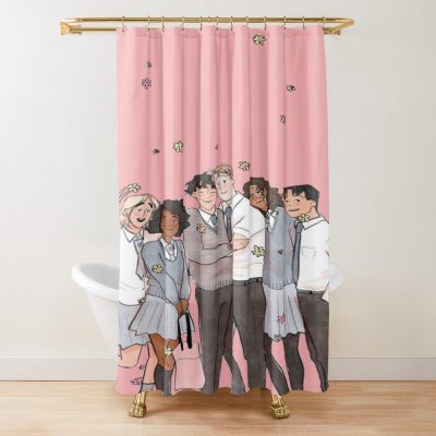 Heartstopper Cast Members Cartoon Pink Shower Curtain